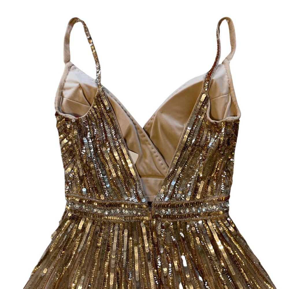 Mac Duggal Wrap Front Beaded Maxi Dress Full Length Gown Gold Sequins Women's 2 - Picture 11 of 16